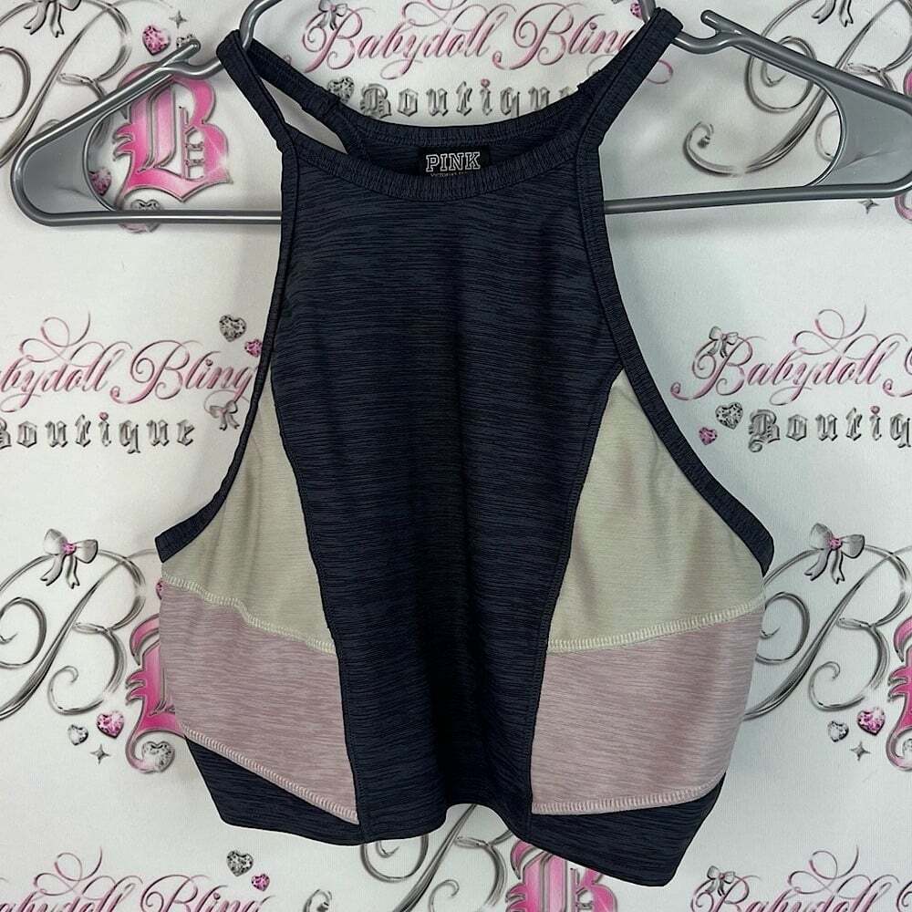 PINK Victoria's Secret ultimate bra cropped top Black and Cream Tank Top